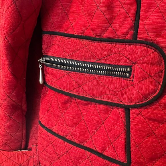 CANVASBACKS Vintage Red Quilted Blazer with Black Trim - Picture 5 of 7